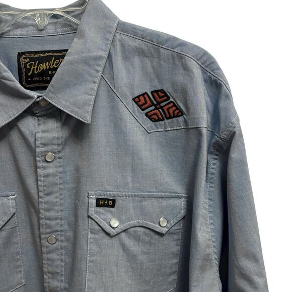 Howler Brother Cross Cut Deluxe Western Snap Shirt XL Diamantes Embroidery Men’s - Picture 6 of 8